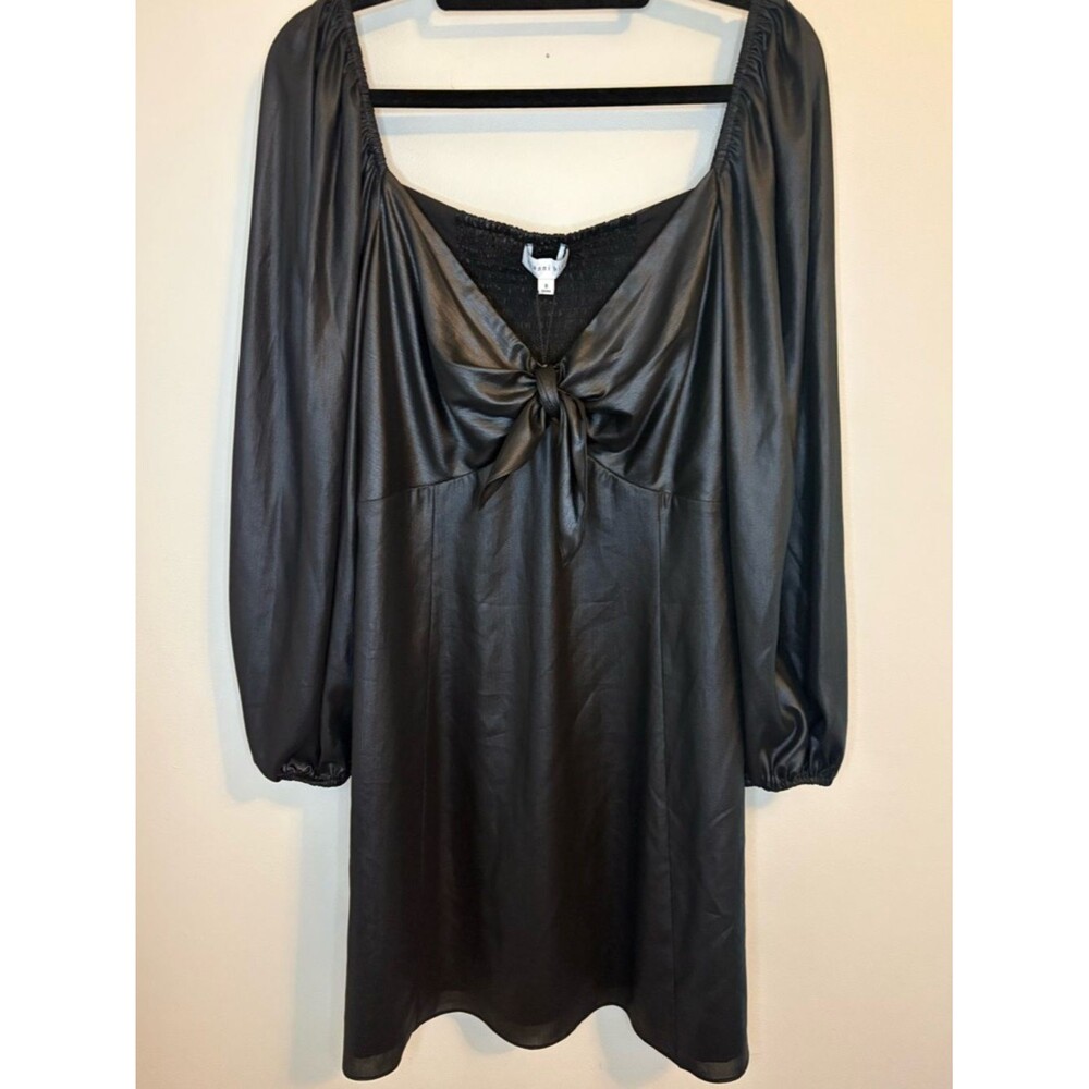Gianni Bini Black Satin Look Mini Dress Tie Front Size 8 NWT